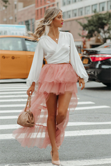 Liza High Low Tiered Tulle Maxi Skirt - Blush