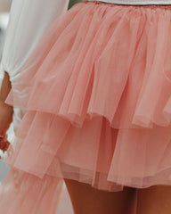 Liza High Low Tiered Tulle Maxi Skirt - Blush