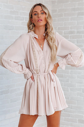 Lovelle Lace Plisse Romper - Beige