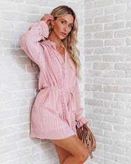 Lovelle Lace Plisse Romper - Dusty Pink