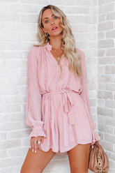Lovelle Lace Plisse Romper - Dusty Pink