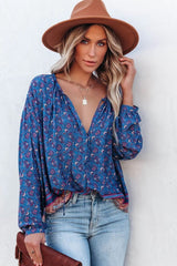 Luana Printed Peasant Top - Blue