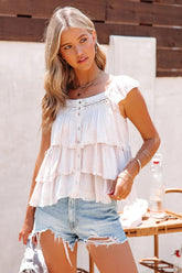 Maja Tiered Swiss Dot Button Down Top