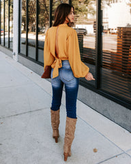 Marquee Mock Neck Billowed Blouse - Mustard