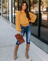 Marquee Mock Neck Billowed Blouse - Mustard