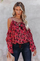 Mercury Printed Cold Shoulder Ruffle Top