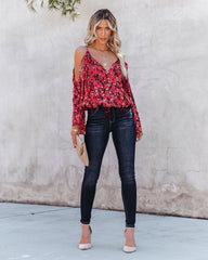 Mercury Printed Cold Shoulder Ruffle Top