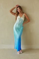 Butter Blue Satin Maxi Dress
