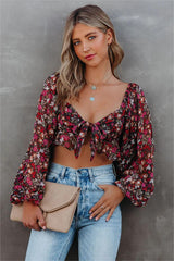 My Oh My Floral Tie Front Crop Blouse
