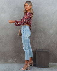 My Oh My Floral Tie Front Crop Blouse