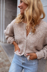 Beige Fuzzy Knit Cardigan
