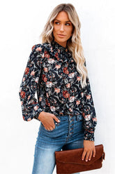 Never Say Never Floral Mock Neck Ruffle Blouse