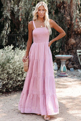 Sunshower Cotton Tiered Maxi Dress - Dusty Rose