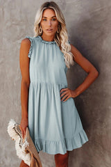 Twirly Sleeveless Chiffon Shift Dress - Denim Blue