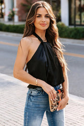 Opal Satin Halter Bodysuit - Black