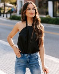 Opal Satin Halter Bodysuit - Black