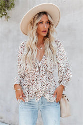 Palm Wells Floral Tie Front Peplum Blouse