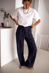 Navy Blue Wide-Leg Pants