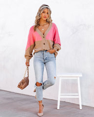 Persa Colorblock Knit Cardigan - Beige Pink