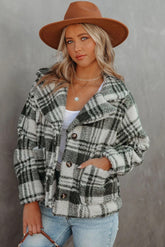 Pinole Pocketed Plaid Teddy Jacket - Grey - FINAL SALE