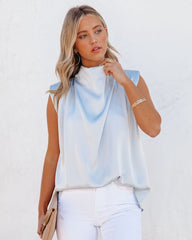 Prestige Satin Cowl Neck Blouse - Blue
