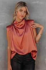 Prestige Satin Cowl Neck Blouse - Terracotta