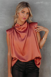 Prestige Satin Cowl Neck Blouse - Terracotta - FINAL SALE