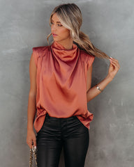 Prestige Satin Cowl Neck Blouse - Terracotta - FINAL SALE