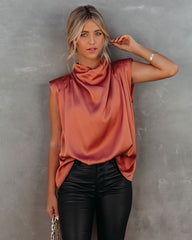 Prestige Satin Cowl Neck Blouse - Terracotta - FINAL SALE