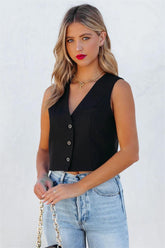 Priam Cropped Button Down Vest - Black