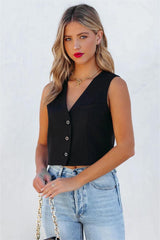 Priam Cropped Button Down Vest - Black