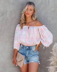 Prisha Cotton Plaid Off The Shoulder Top