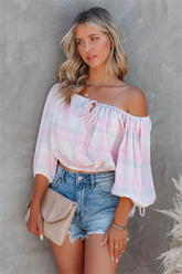 Prisha Cotton Plaid Off The Shoulder Top