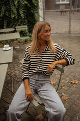 Black White Striped Cardigan Sweater