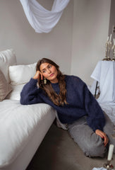 Navy Blue Fuzzy Knit Sweater