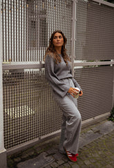 Grey Drop Shoulder Knit Sweater