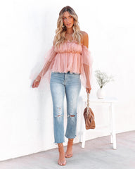 Renley Off The Shoulder Tulle Blouse - Blush