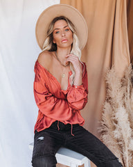 Riker Satin Frayed Blouse - Terracotta