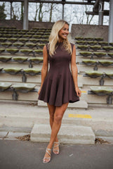 Brown Solid Skater Dress