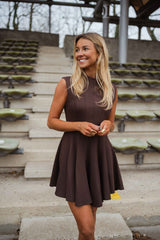 Brown Solid Skater Dress