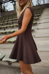 Brown Solid Skater Dress