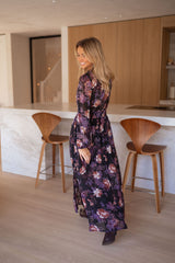 Purple Floral Long Sleeves Maxi Dress