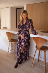 Purple Floral Long Sleeves Maxi Dress