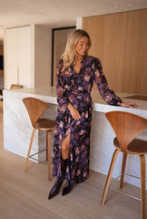 Purple Floral Long Sleeves Maxi Dress