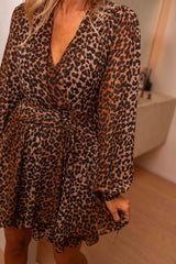 Brown Leopard Chiffon Dress