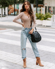 Rookie Washed Cotton Henley Bodysuit - Mauve