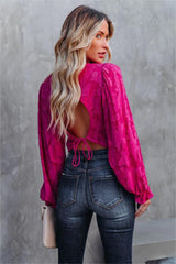 Saba Floral Textured Crop Blouse - Magenta
