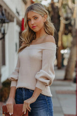 Sasha Off The Shoulder Balloon Sleeve Sweater - Taupe