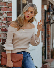 Sasha Off The Shoulder Balloon Sleeve Sweater - Taupe