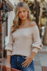 Sasha Off The Shoulder Balloon Sleeve Sweater - Taupe